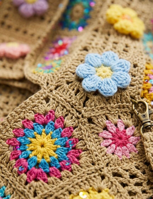 Boho Floral Crochet - Tote Bag
